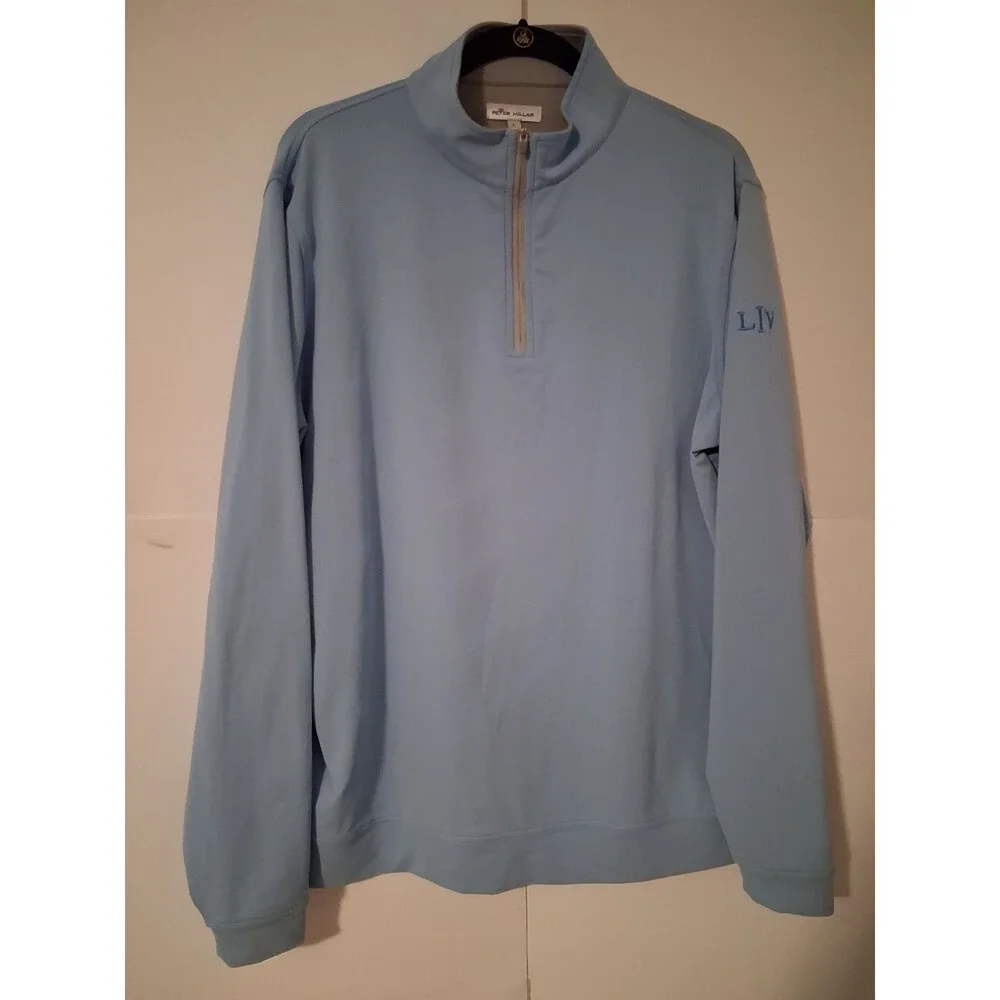 Peter Millar Men's Performance Quarter Zip Pullover Light Blue LIV Golf Large